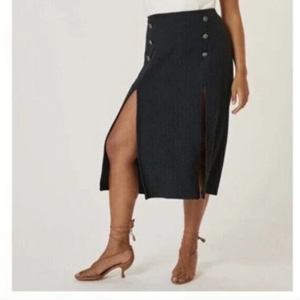 NWT Anthropologie Maeve Split Button Midi maxi skirt nautical stretch navy 12